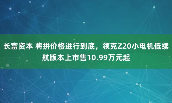 长富资本 将拼价格进行到底，领克Z20小电机低续航版本上市售10.99万元起